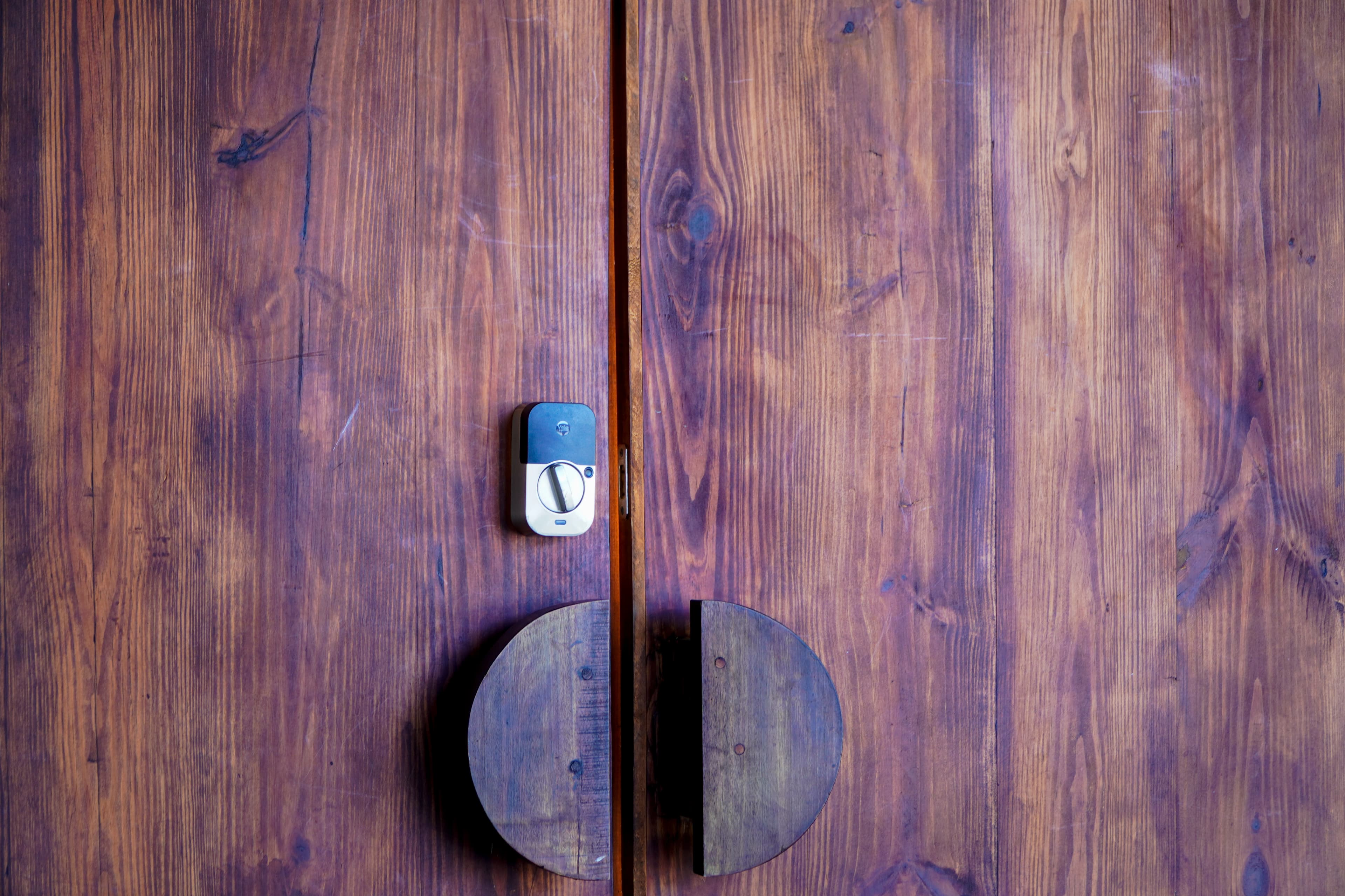 Smart lock on wooden door