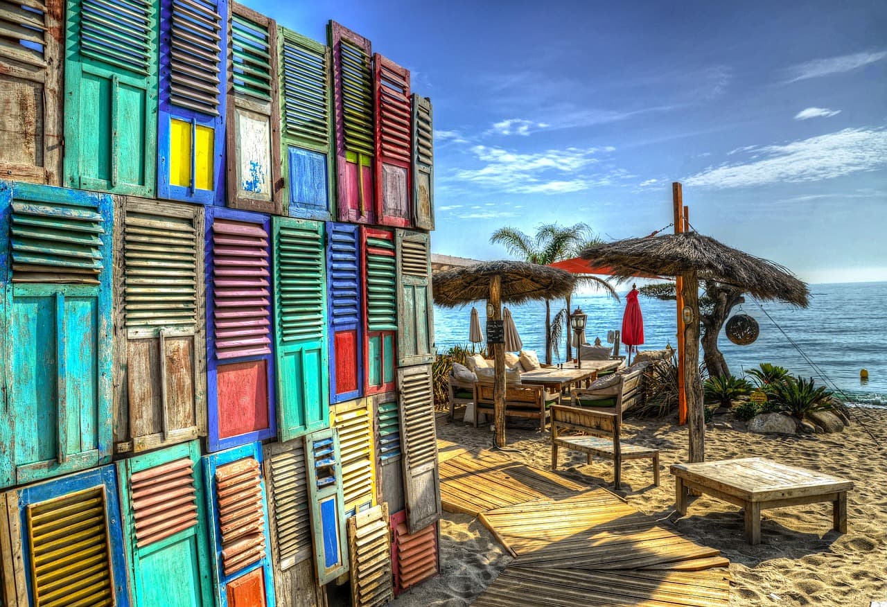 Colourful beachfront dining in the Caribbean